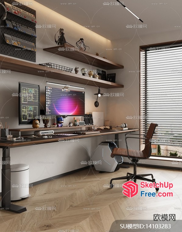 Modern Minimalist Home Office Setup With Desk And Chair 3D SketchUp File