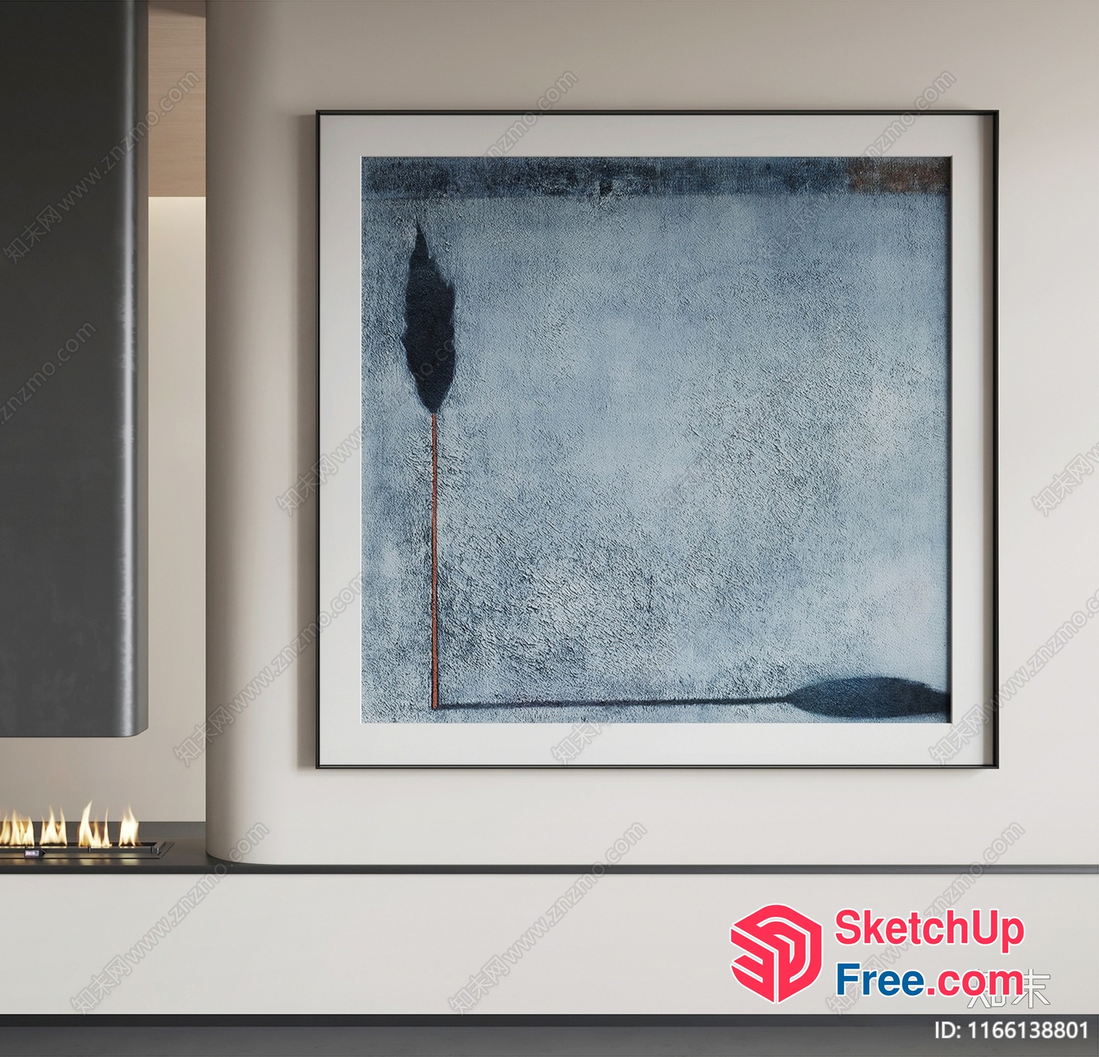 Minimalist-Style Fireplace With Modern Artwork 3D SketchUp File