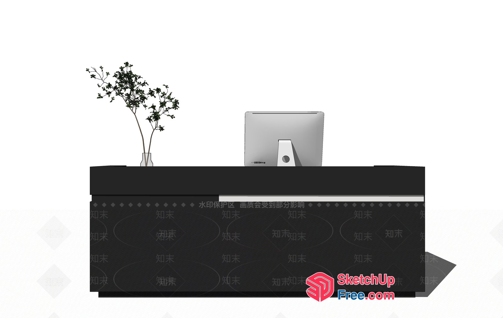Office Desk With Computer And Plants 3D SketchUp File