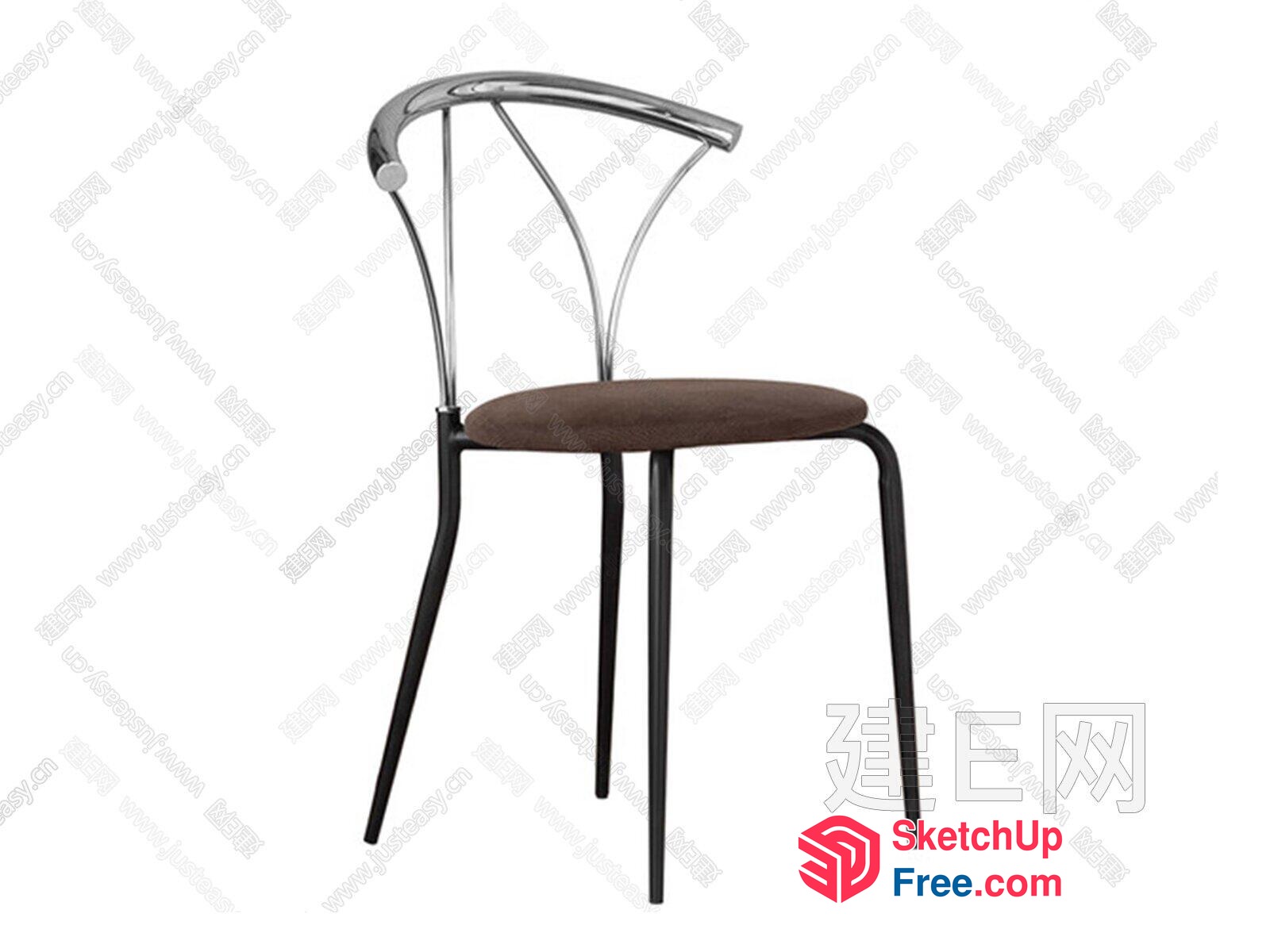 Modern Minimalist Brown Chair With Chrome Backrest 3D SketchUp File
