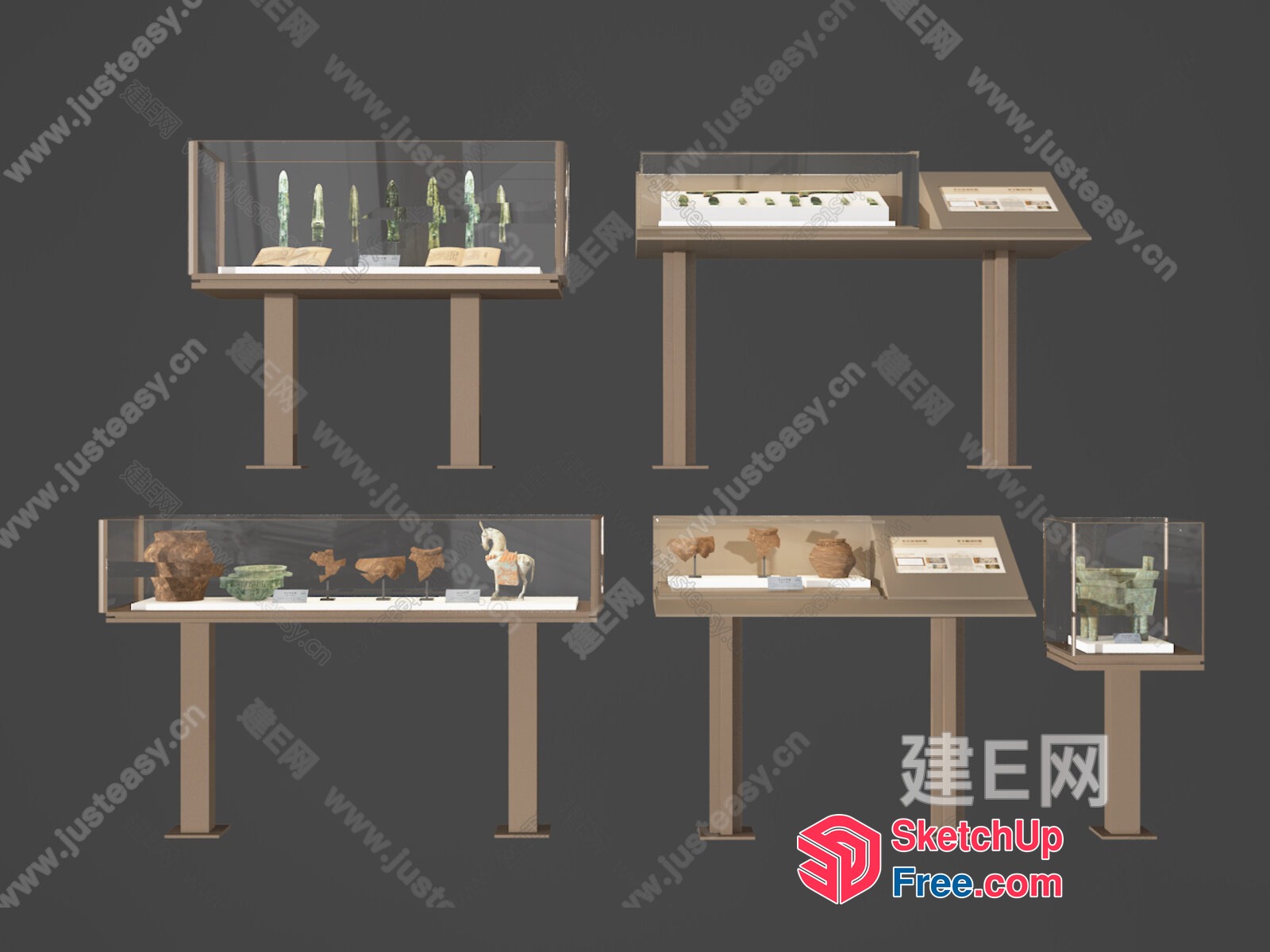 Display Cases With Ancient Artifacts And Decorations 3D SketchUp File