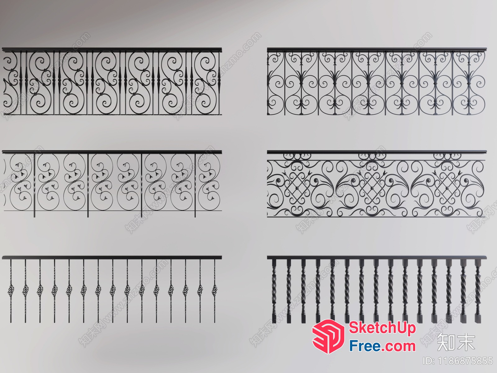 Ornate Iron Railing Designs 3D SketchUp File