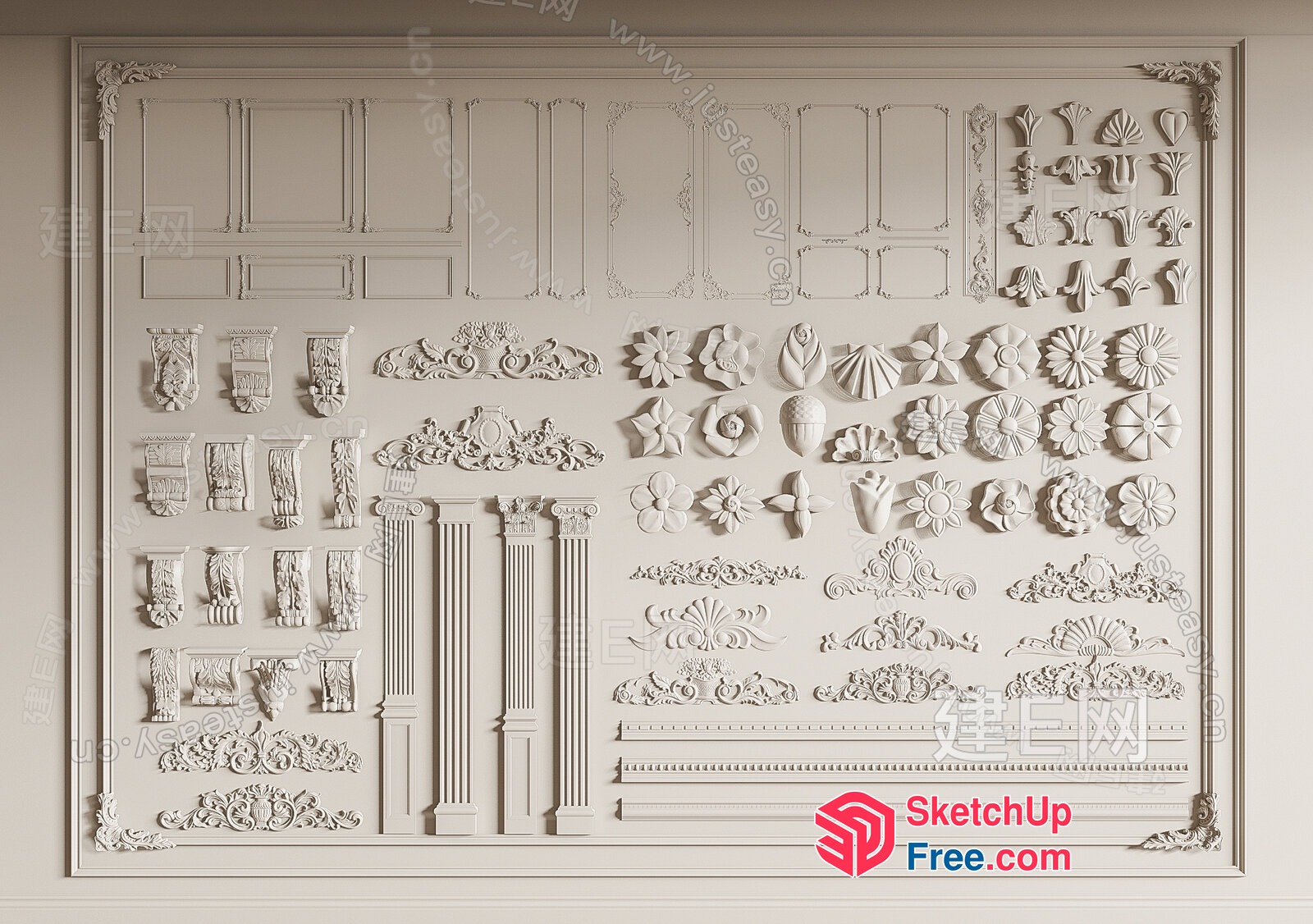 Ornate White Moulding And Decorations 3D SketchUp File