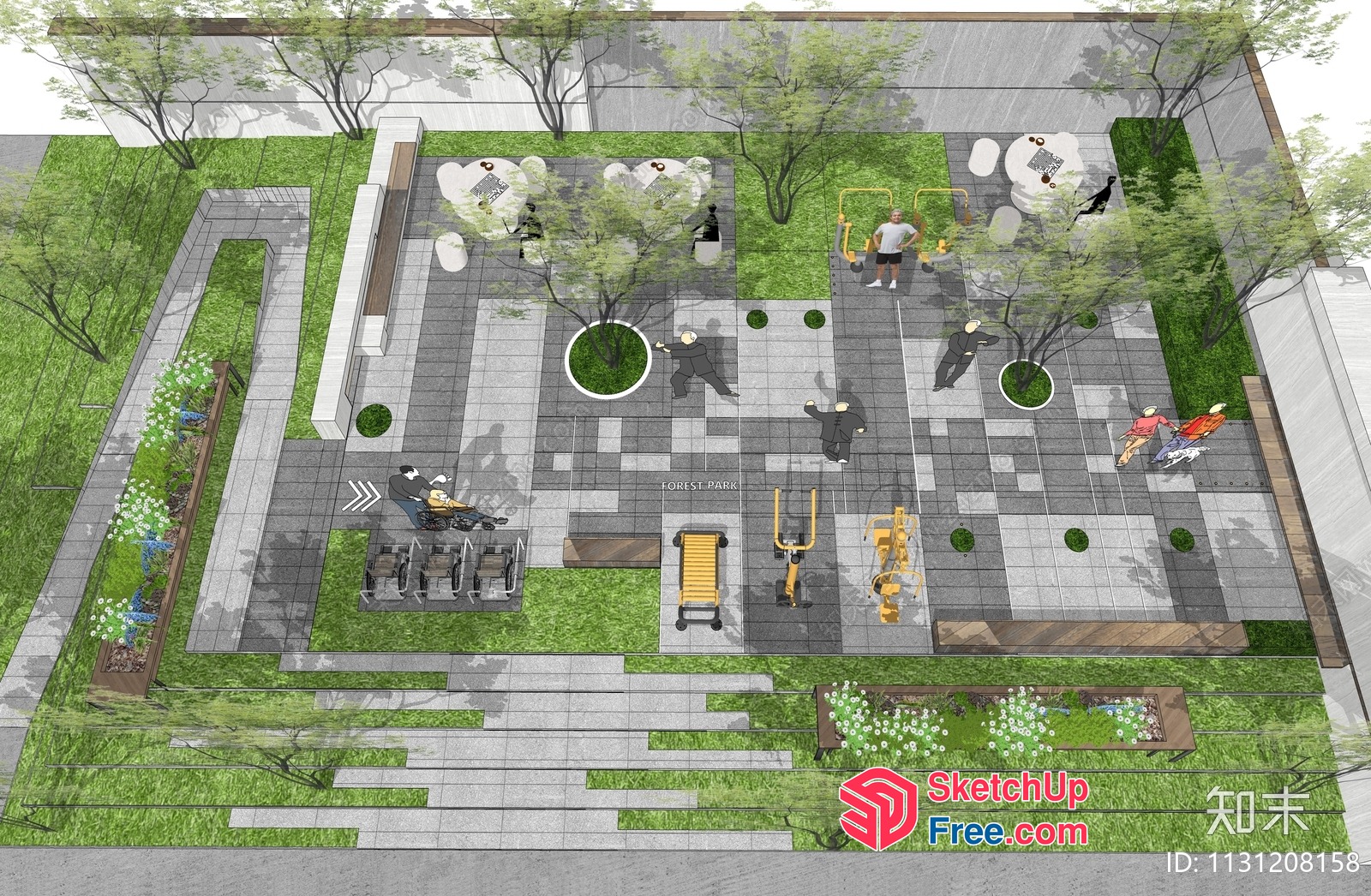 3D Rendering Of A Modern Outdoor Fitness Area With A Mix Of Exercise Equipment And Seating 3D SketchUp File
