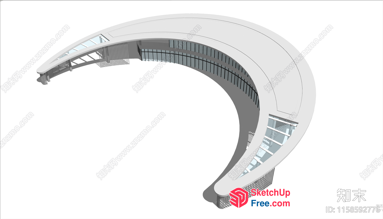 Curved Staircase With Glass Railing And White Walls 3D SketchUp File