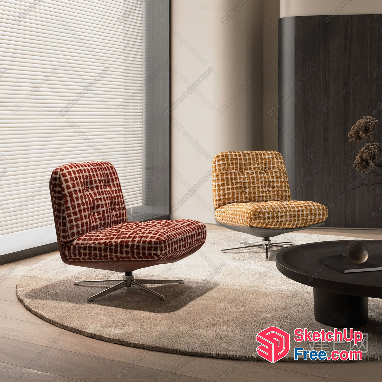 Modern Living Room Chairs With Geometric Patterns And Chrome Bases 3D SketchUp File