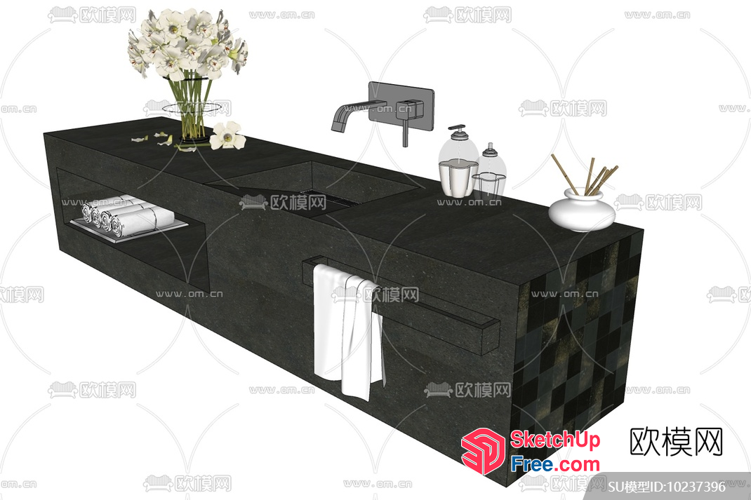 Modern Bathroom Sink With White Towels And Flowers 3D SketchUp File