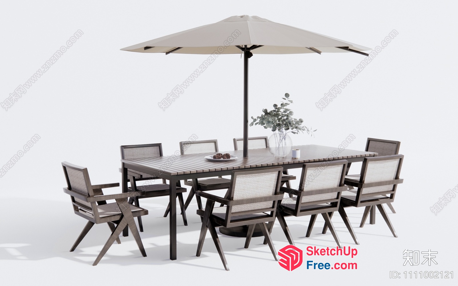 Outdoor Dining Table Set With Umbrella And Chairs 3D SketchUp File