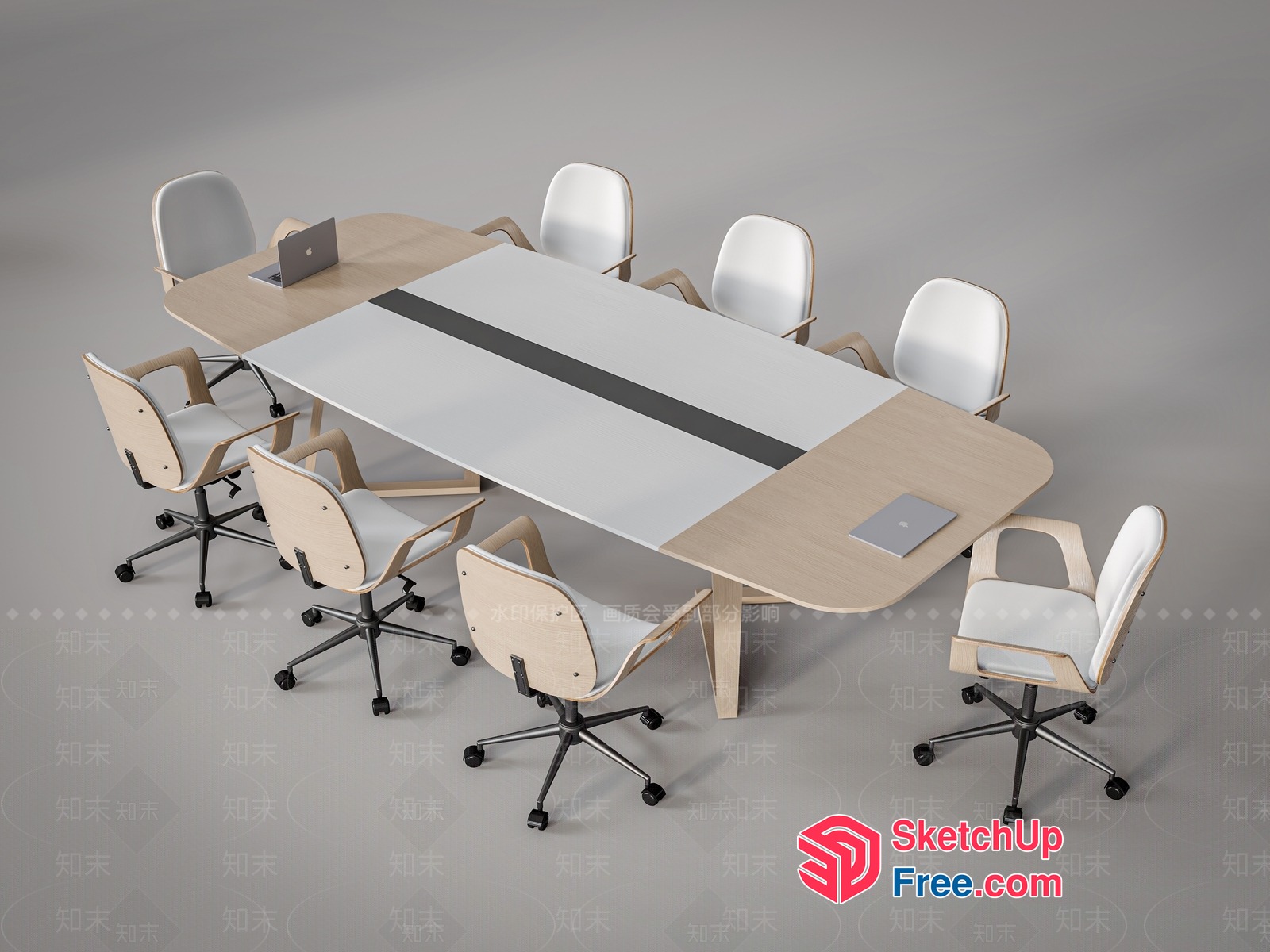 Modern Office Conference Table With White And Light Wood Accents 3D SketchUp File
