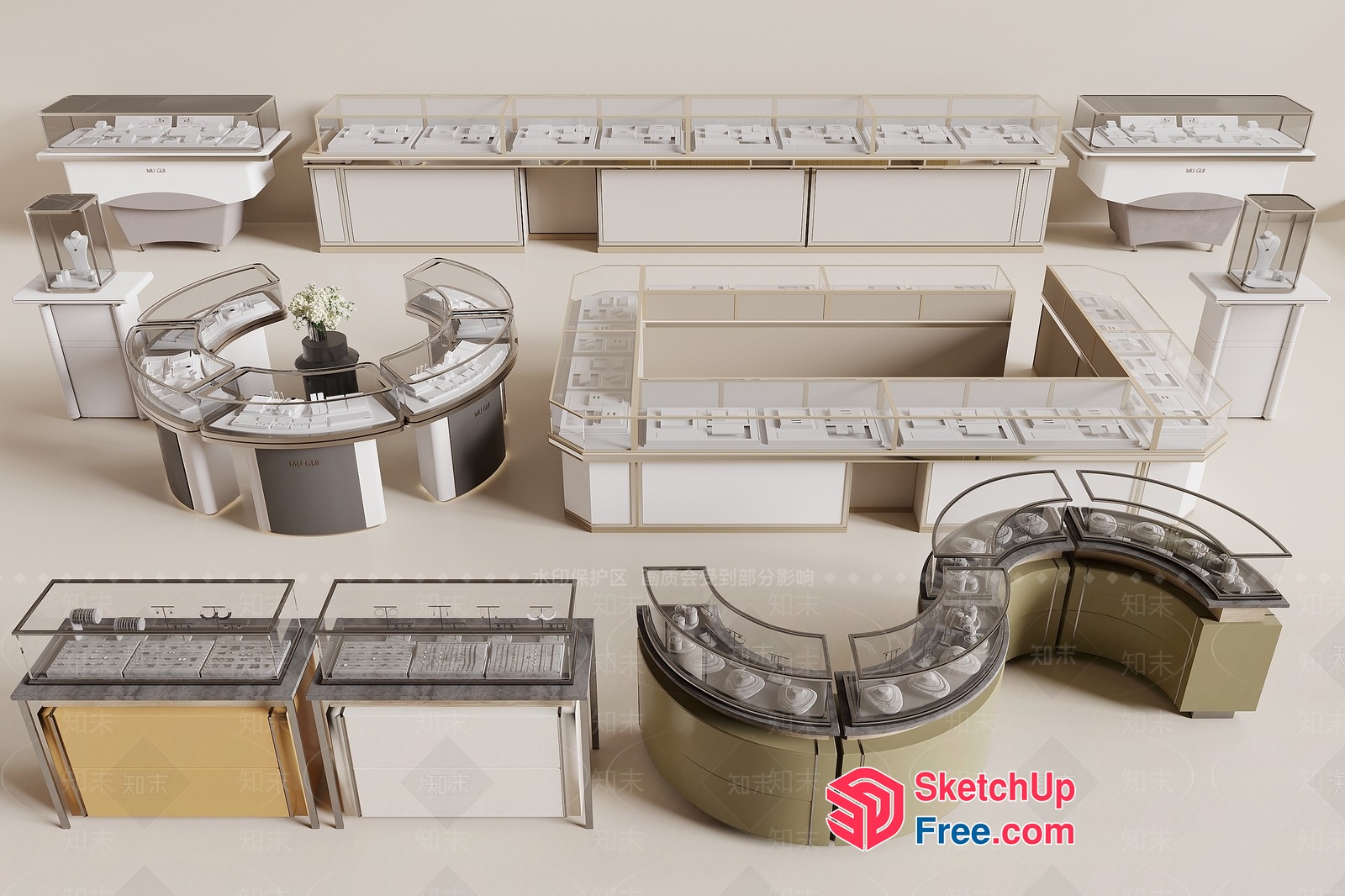 Elegant Jewelry Display Cases And Counters 3D SketchUp File