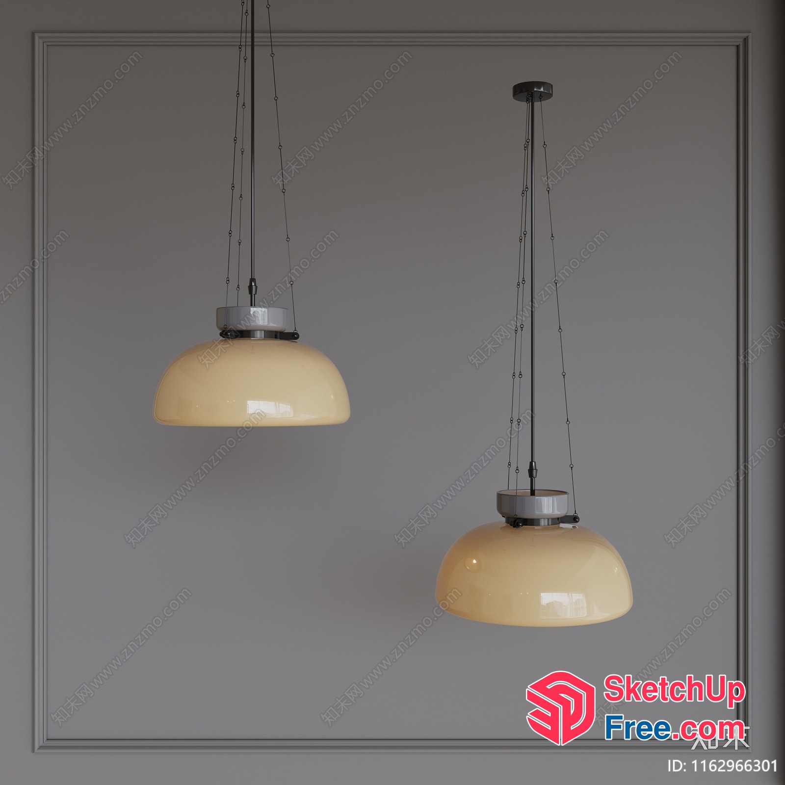 Two Creamy Pendant Lights Hanging From A Gray Wall 3D SketchUp File