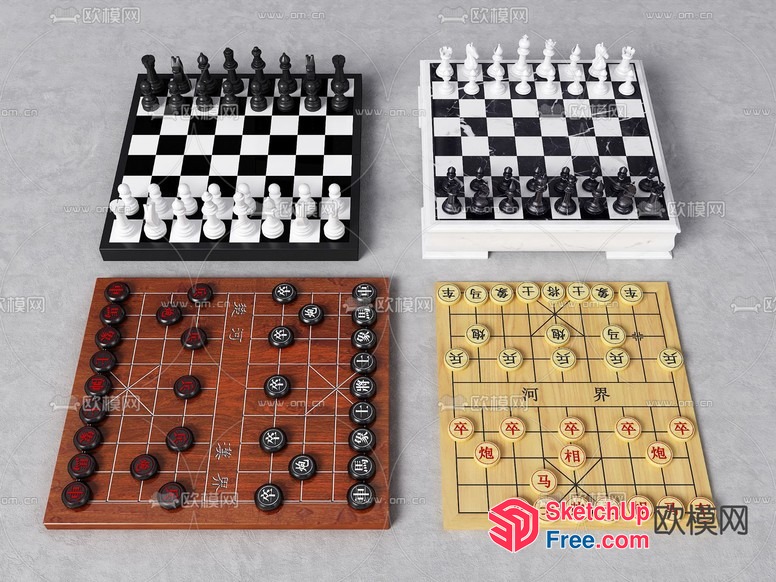 Four Chess And Go Boards For Strategic Games 3D SketchUp File
