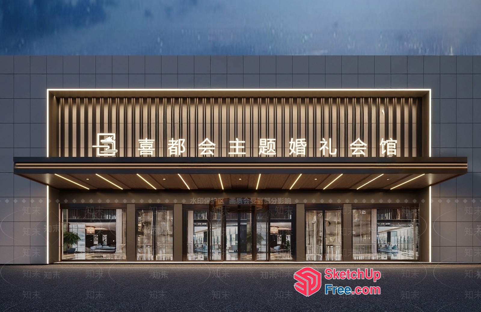 Luxurious Modern Chinese Style Building Exterior 3D SketchUp File