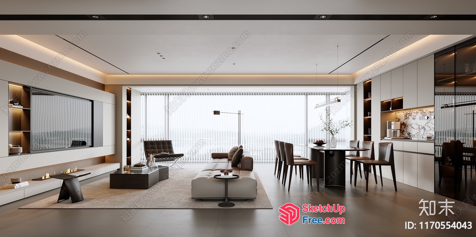 Modern Minimalist Living Room With Large Windows 3D SketchUp File