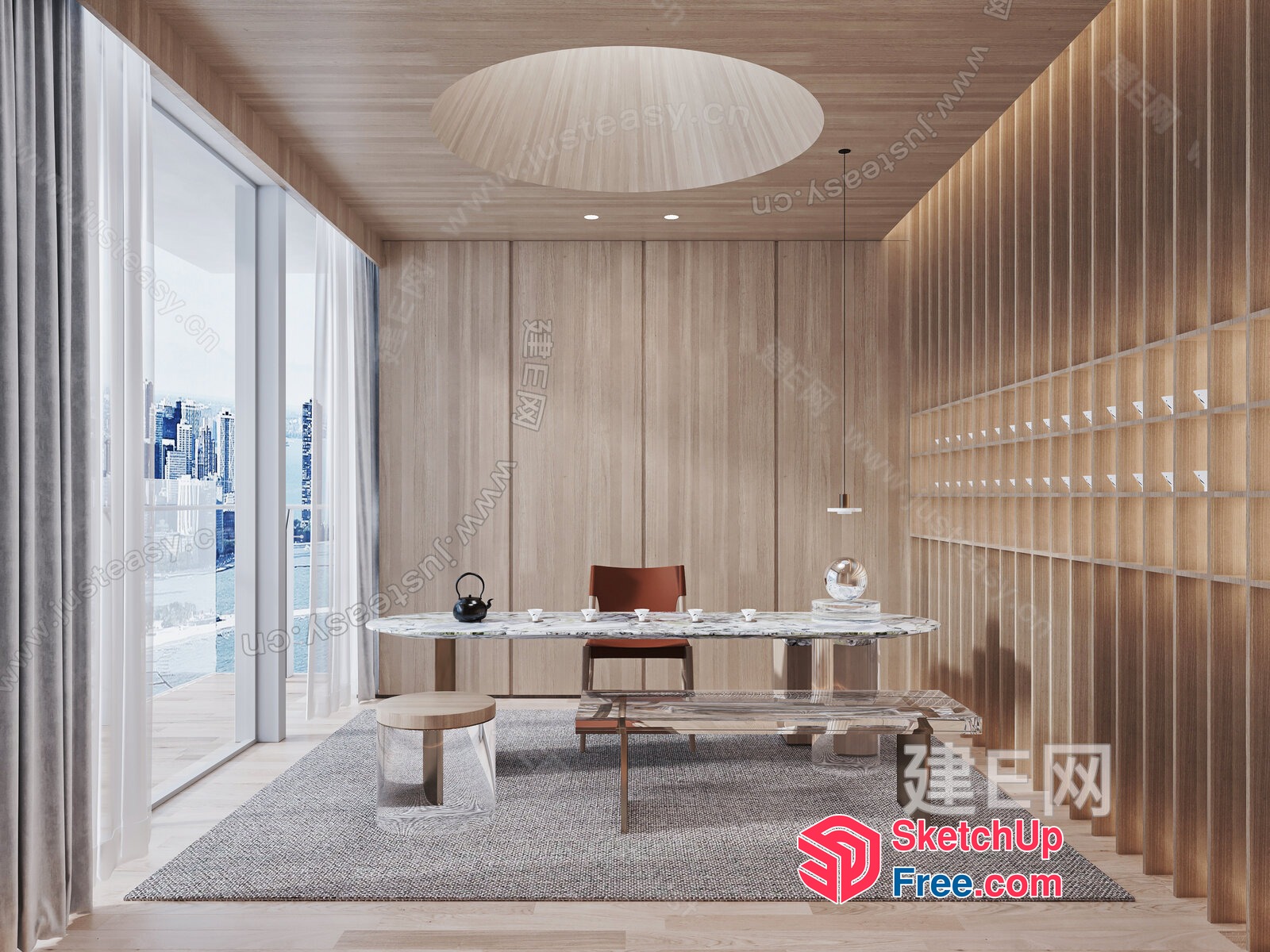 Modern Office Space With Natural Light And City View 3D SketchUp File