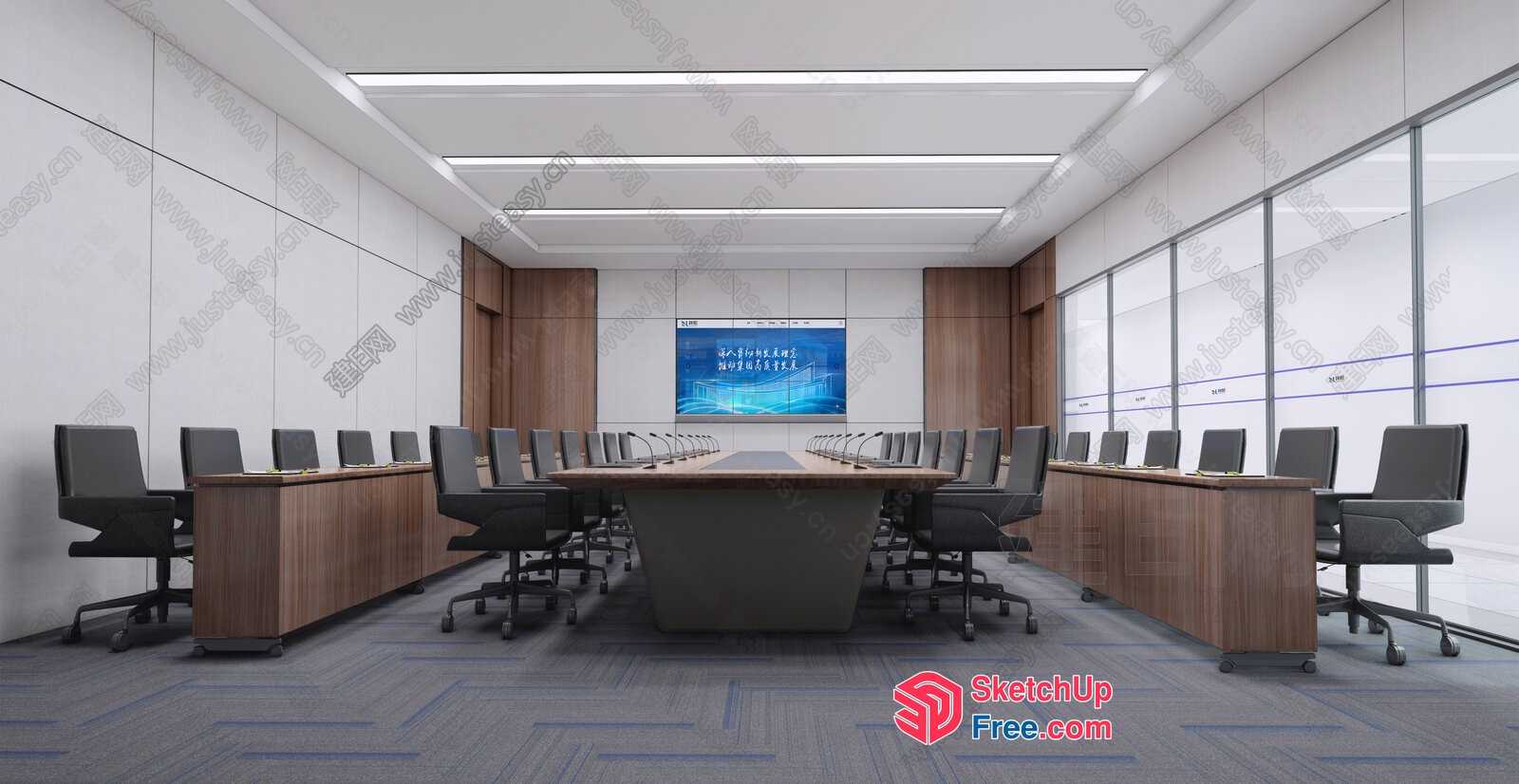 Modern Conference Room With Long Table And Chairs 3D SketchUp File