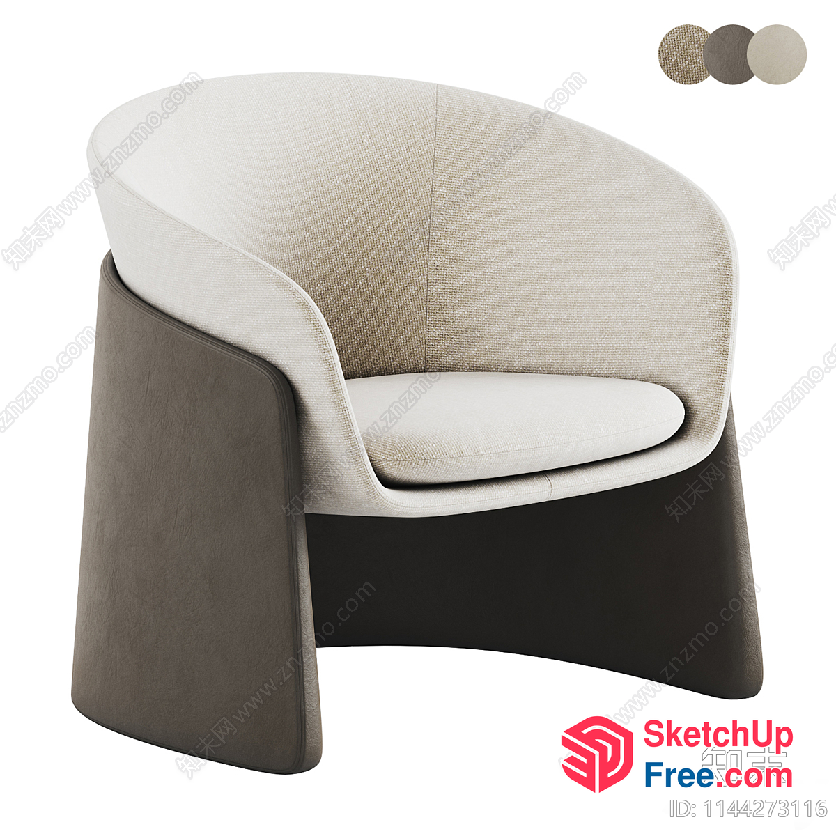 Modern Minimalist Style Armchair With Creamy Upholstery 3D SketchUp File