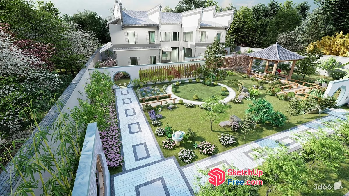 Elegant Asian-Style Villa With Beautiful Garden 3D SketchUp File