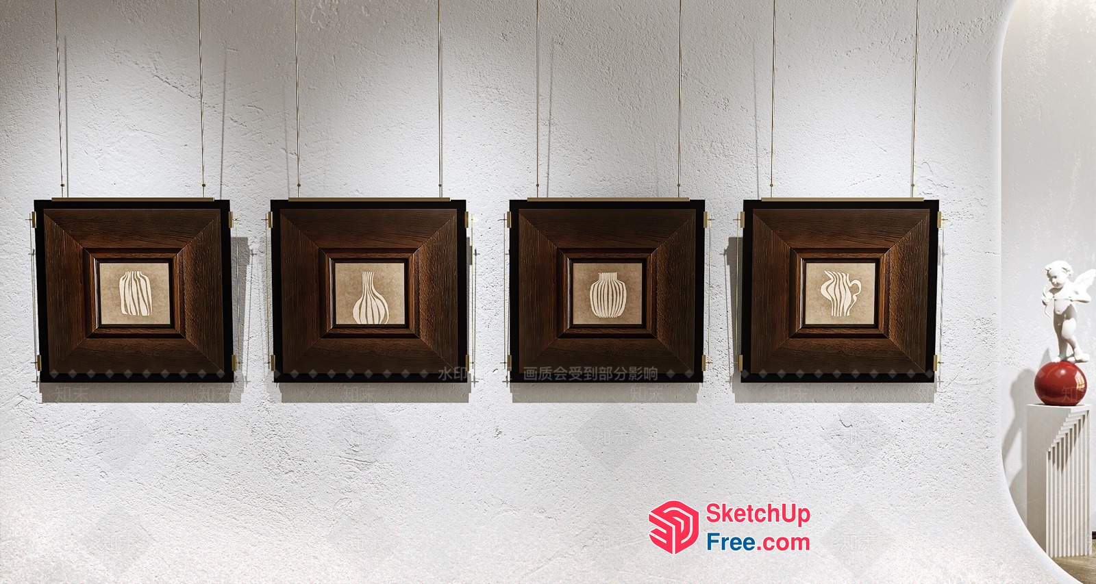 Elegant Art Pieces Adorned On A White Wall 3D SketchUp File