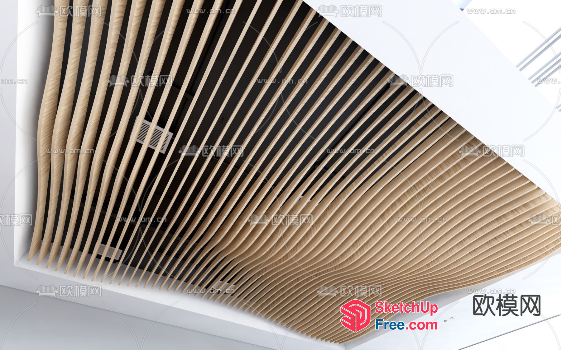Curved Wooden Slats Wall Decoration 3D SketchUp File