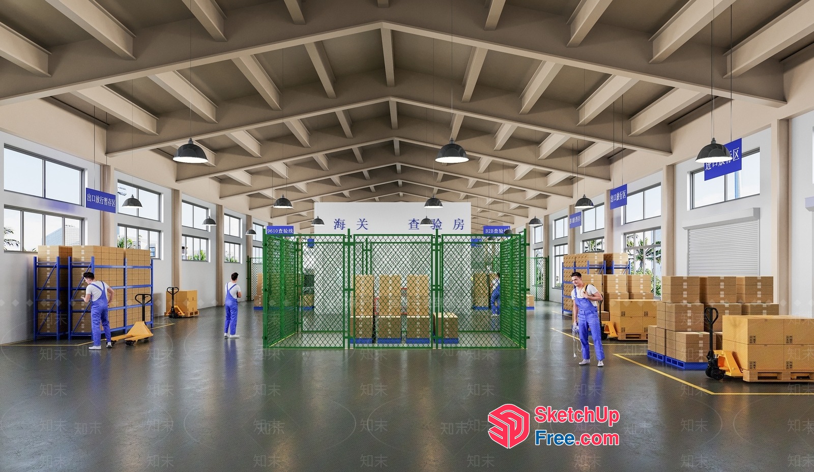 Warehouse Interior With Workers 3D SketchUp File