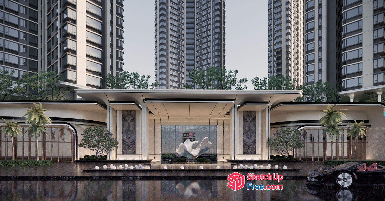 Modern Luxury Urban Residential Building Exterior 3D SketchUp File