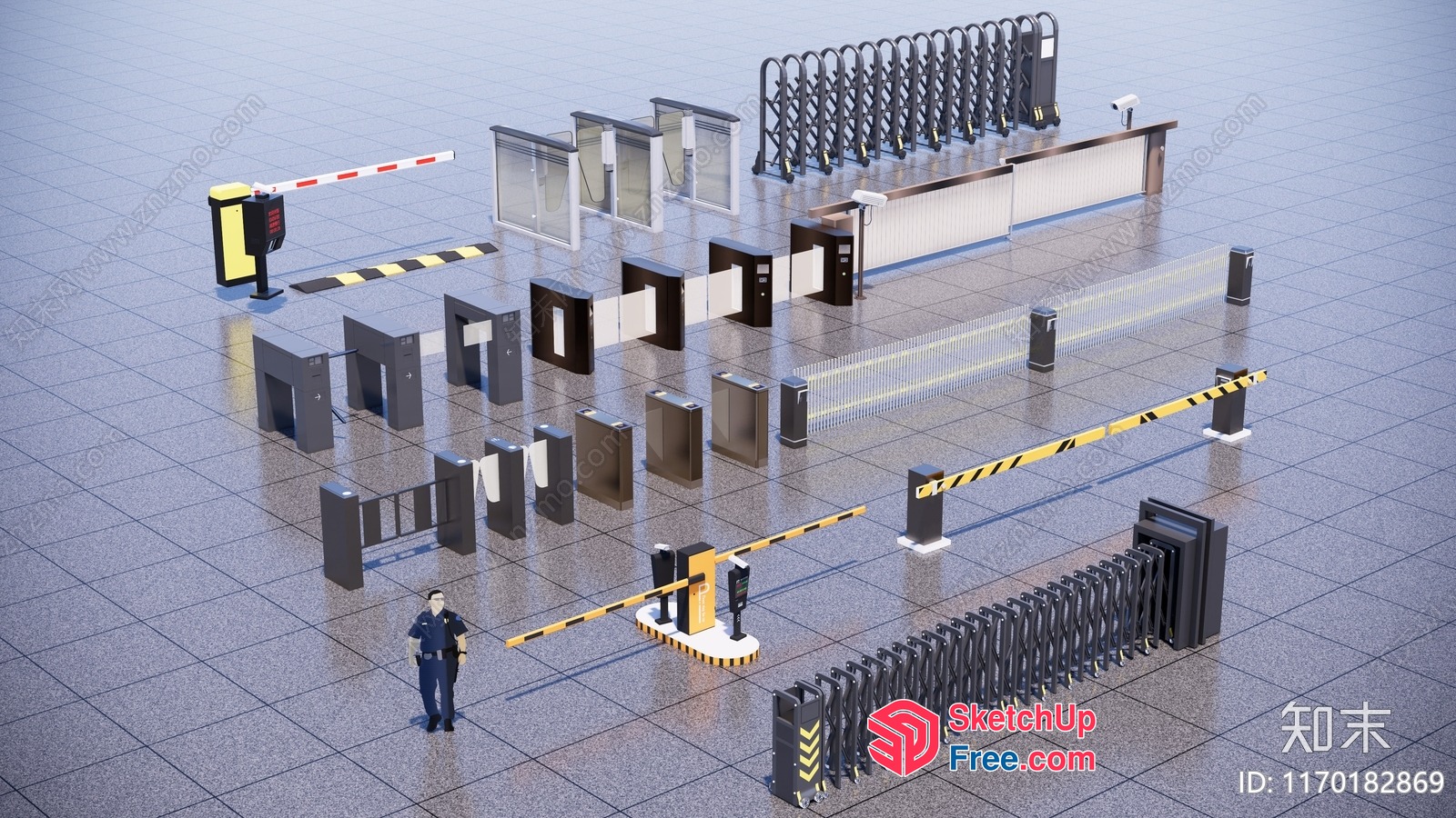 Security Checkpoint With Elevators And Turnstiles 3D SketchUp File
