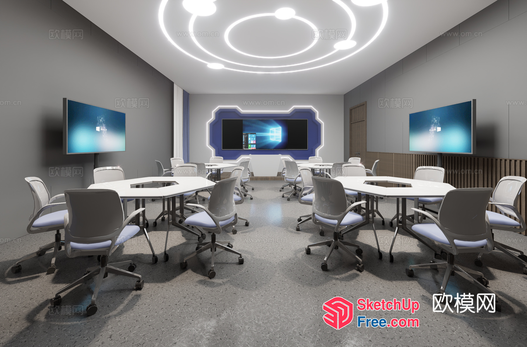 Modern Conference Room With White Tables And Chairs 3D SketchUp File