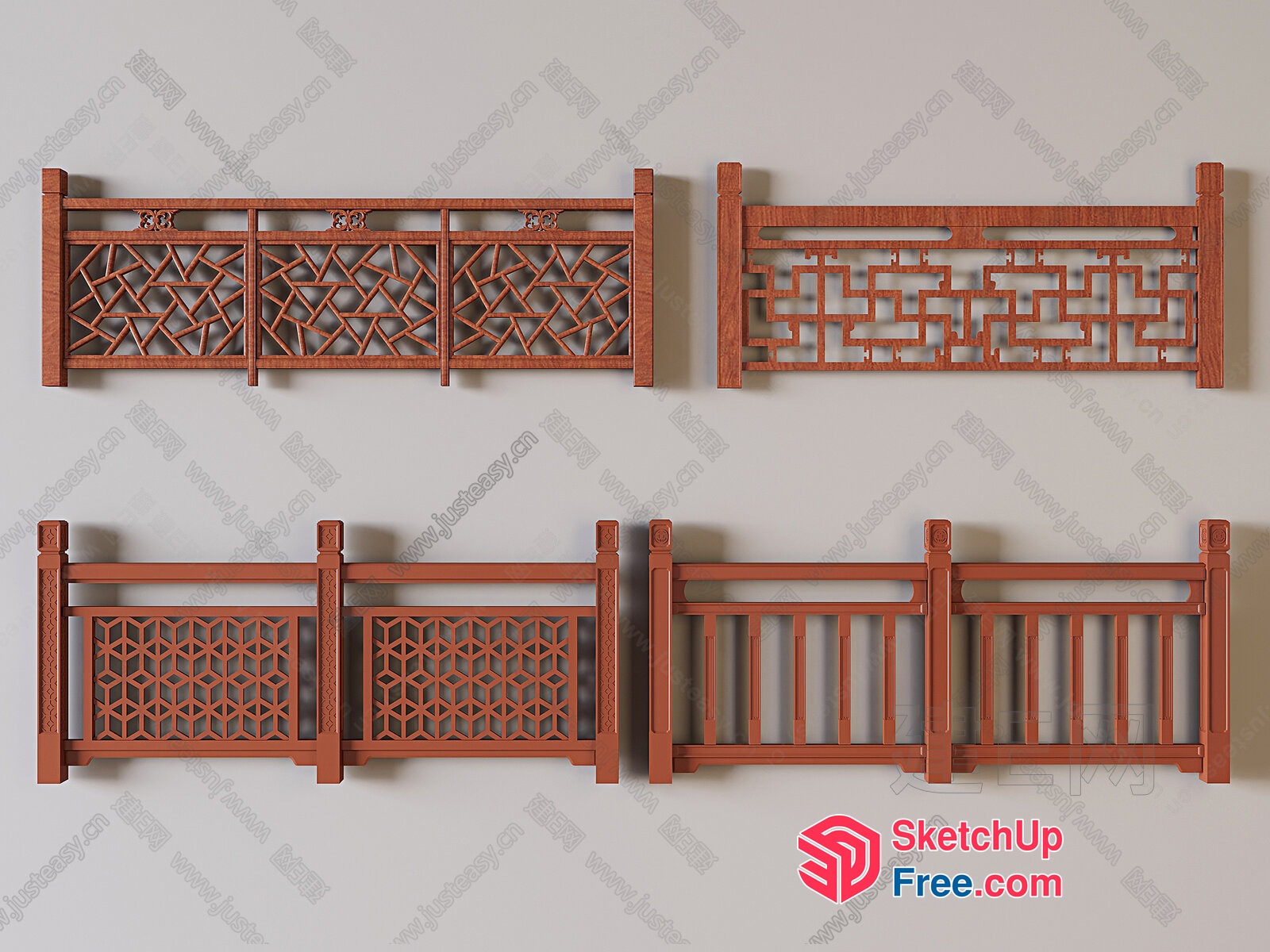 Traditional Asian-Inspired Railing Designs 3D SketchUp File