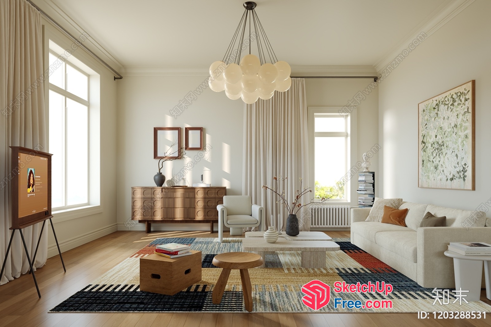 Modern Living Room With Elegant Furniture And Artwork 3D SketchUp File