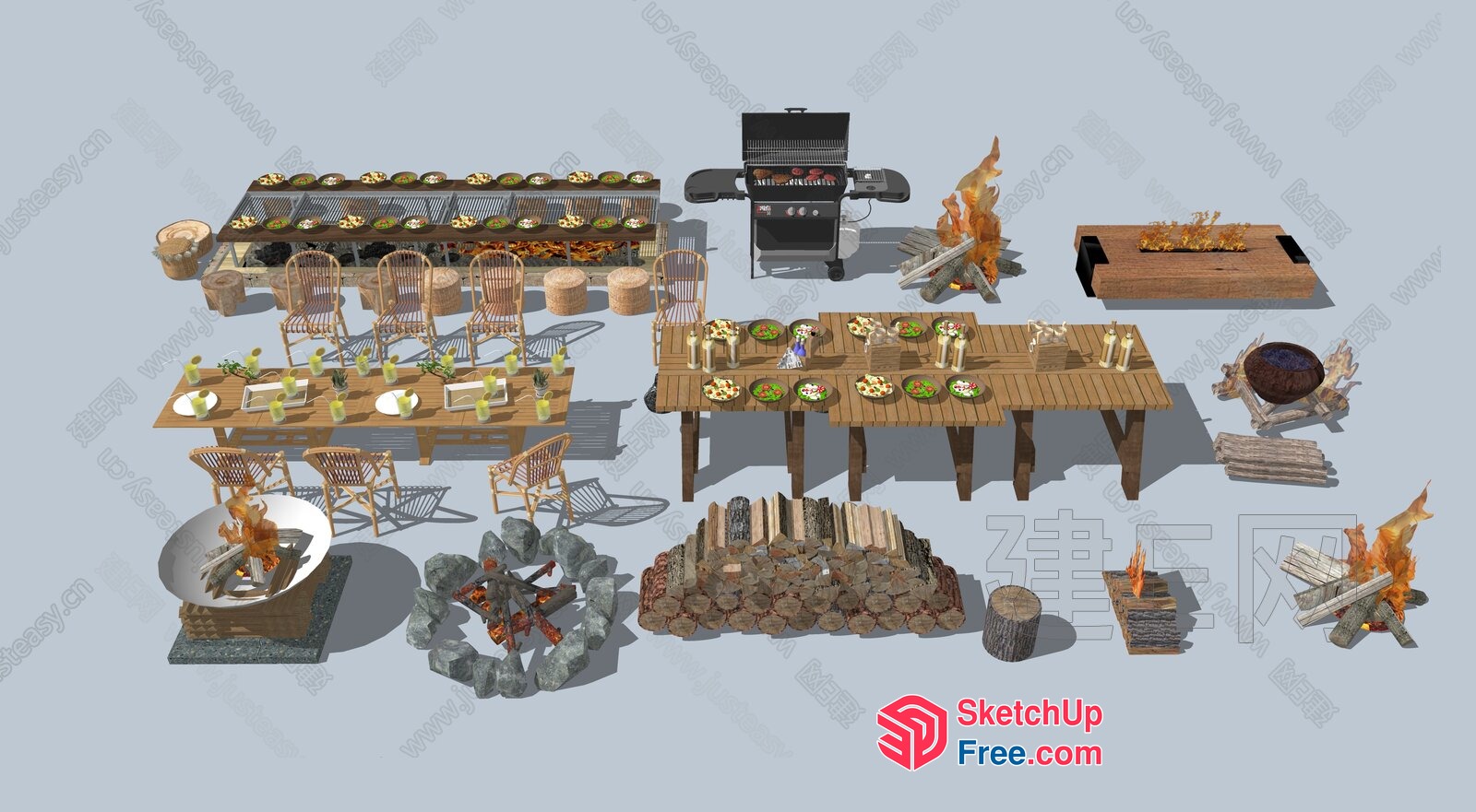 Outdoor Dining And Barbecue Area 3D SketchUp File