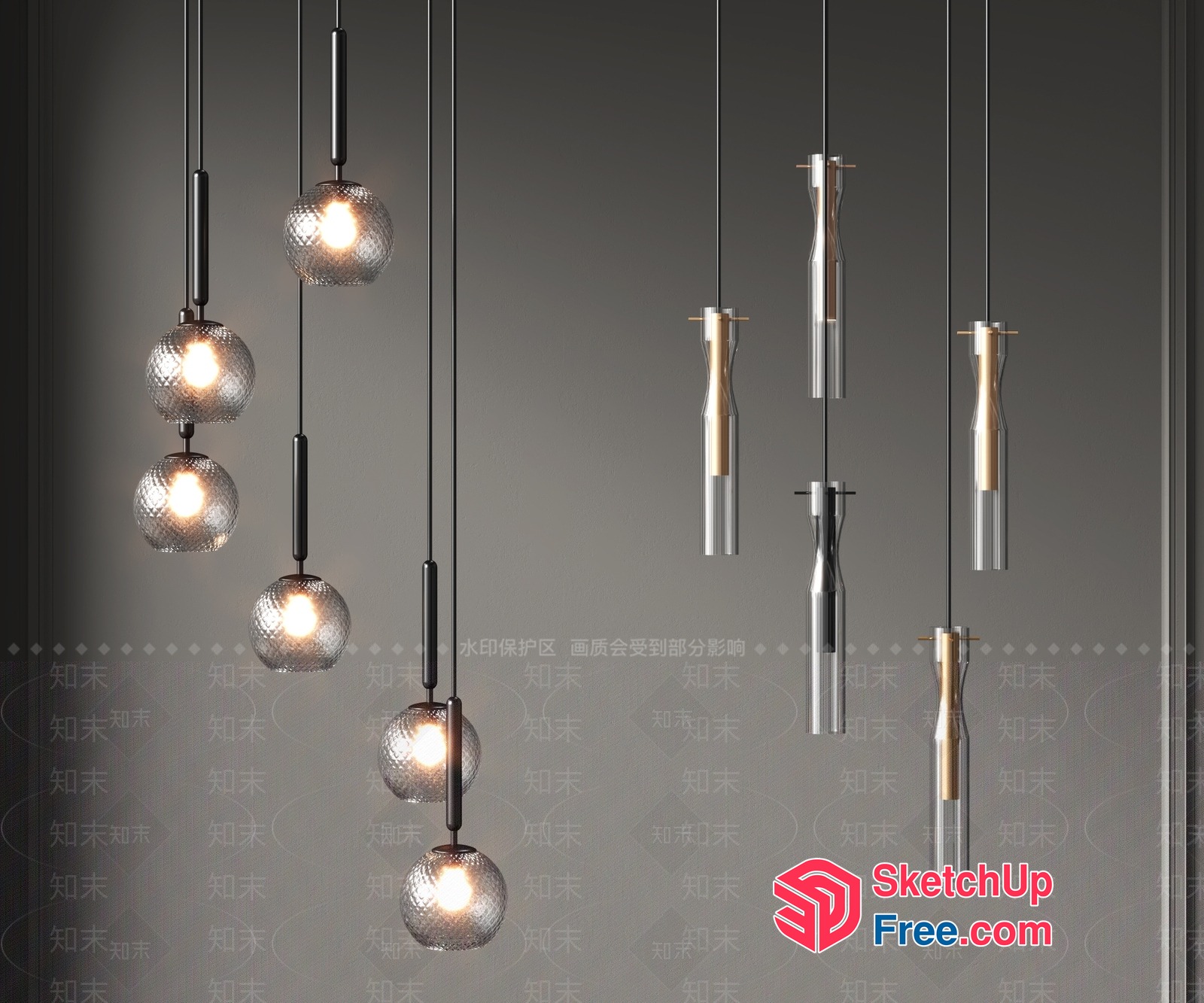 Elegant Modern Hanging Light Fixtures Collection 3D SketchUp File