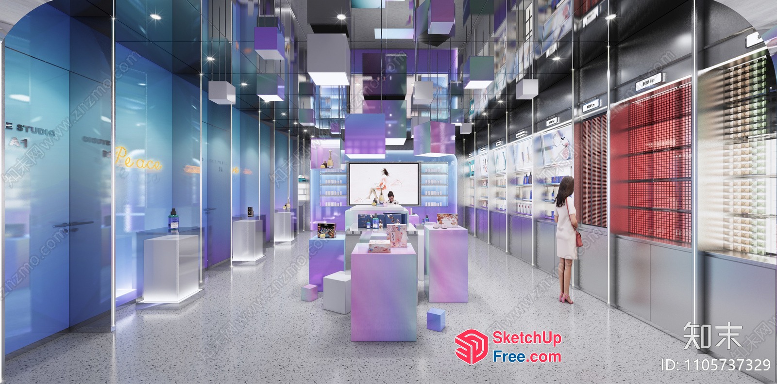 Modern Commercial Space With Vibrant Color Scheme 3D SketchUp File