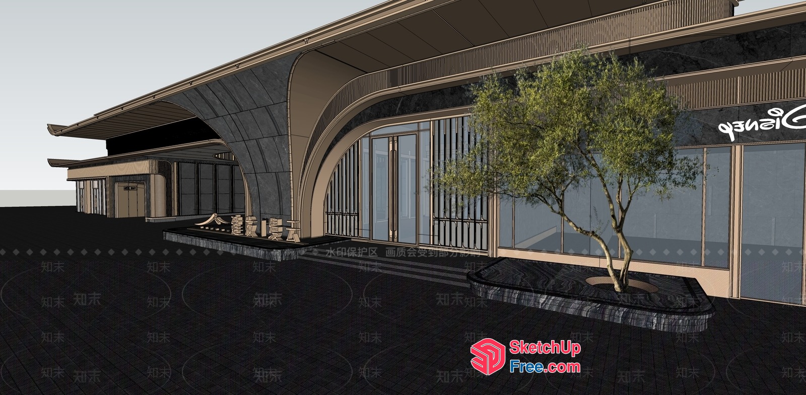 Modern Asian Style Building Exterior 3D SketchUp File