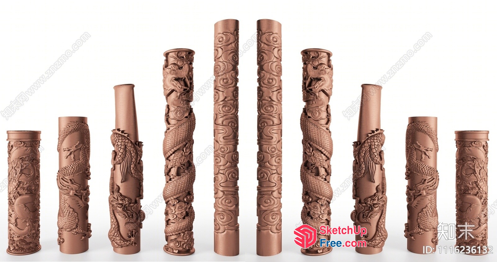 Intricate Carved Pillars With Dragon Designs 3D SketchUp File