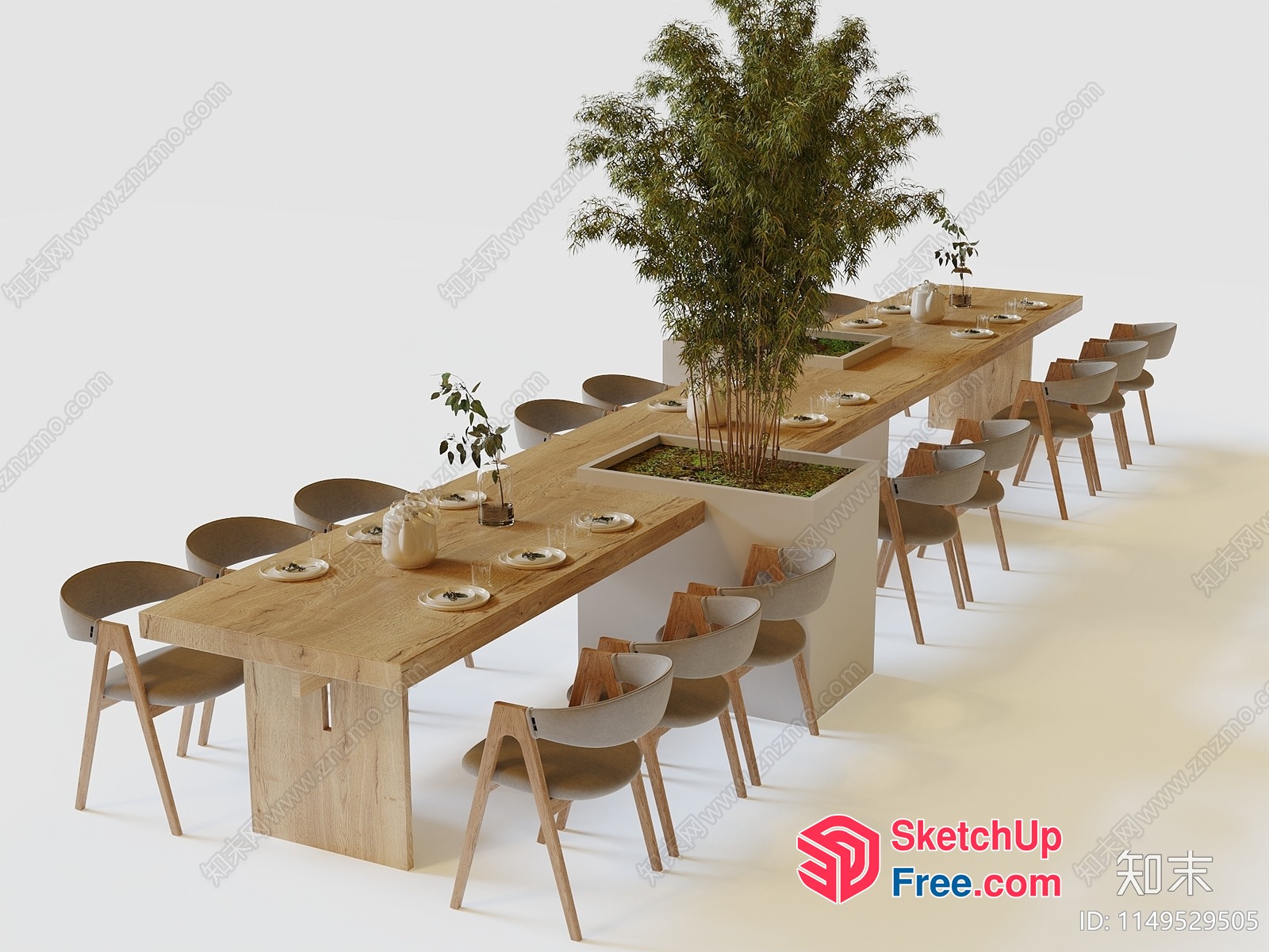 Modern Minimalist Dining Room With Wood Table And Chairs 3D SketchUp File