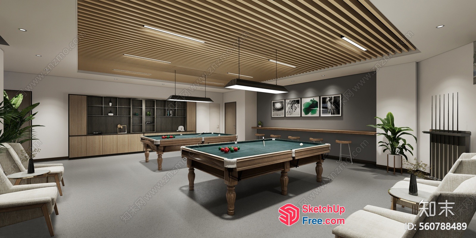 Elegant And Modern Billiard Room 3D SketchUp File