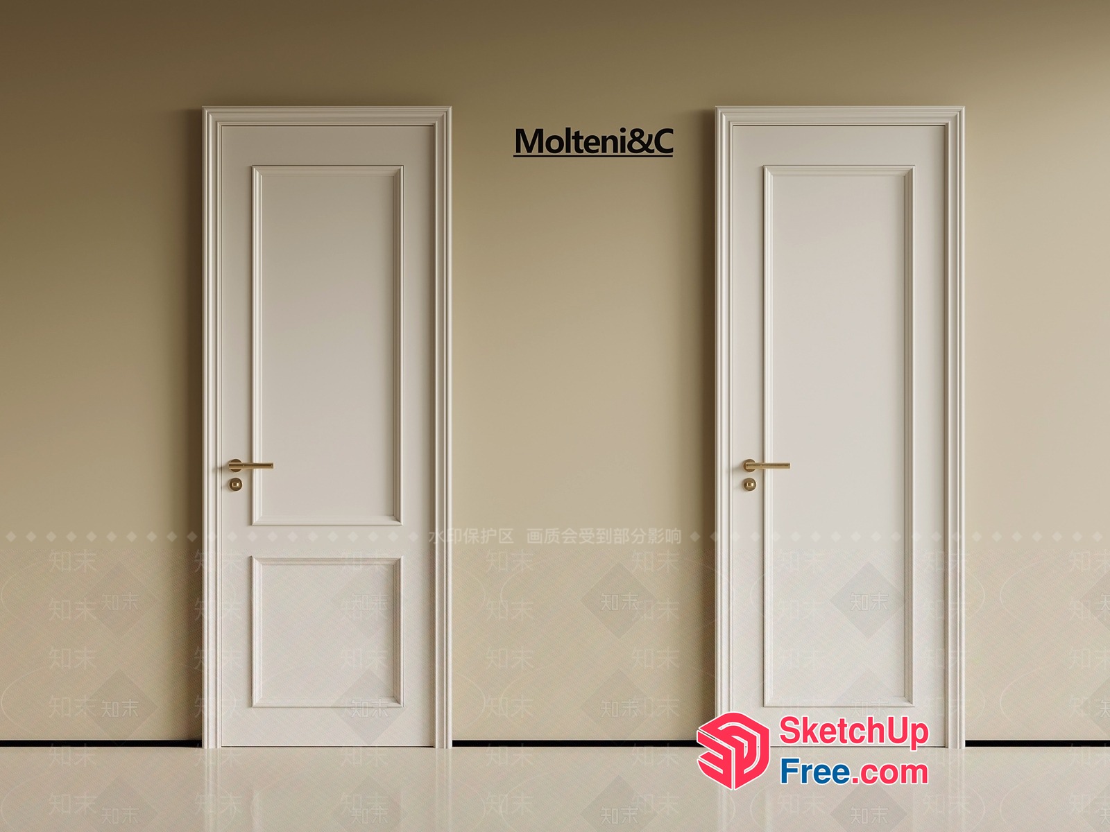Two White Doors Against A Creamy Wall 3D SketchUp File