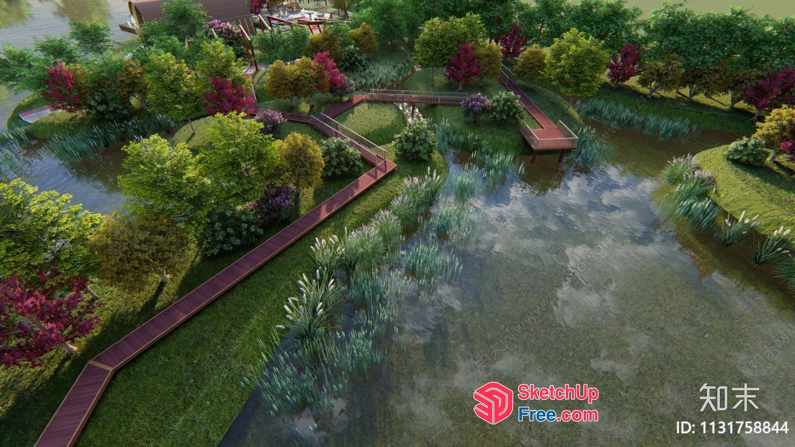 Serene Pondside Pathway 3D SketchUp File