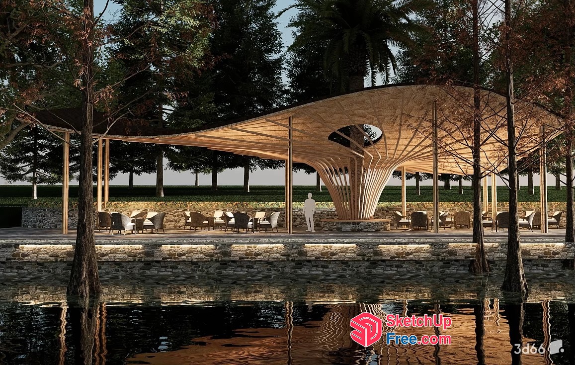 Serene Outdoor Pavilion With Tree-Shaped Roof 3D SketchUp File