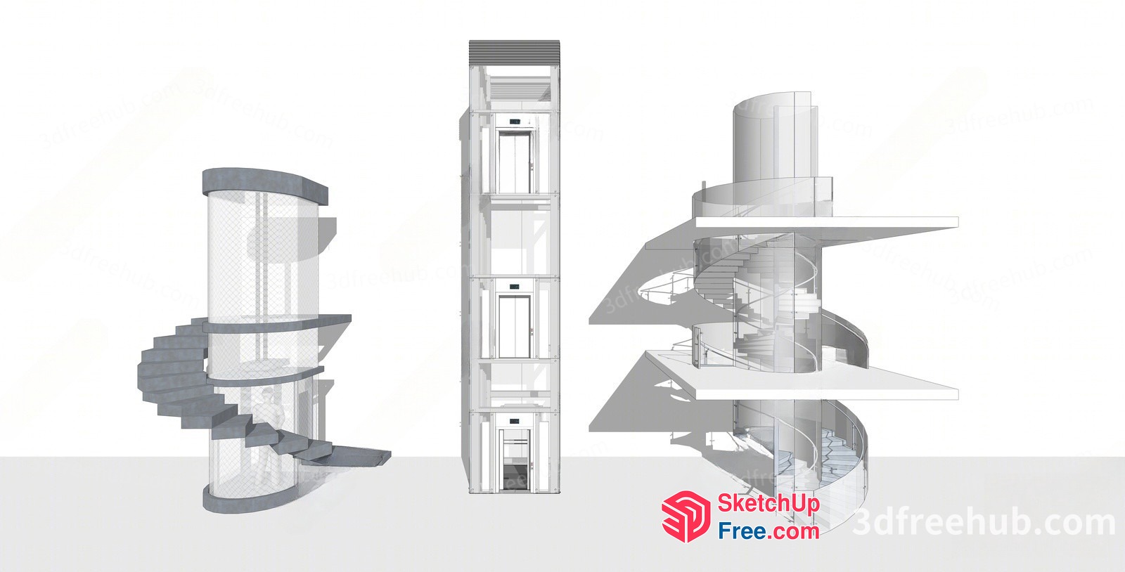 Spiral Staircase With Elevator 3D SketchUp File