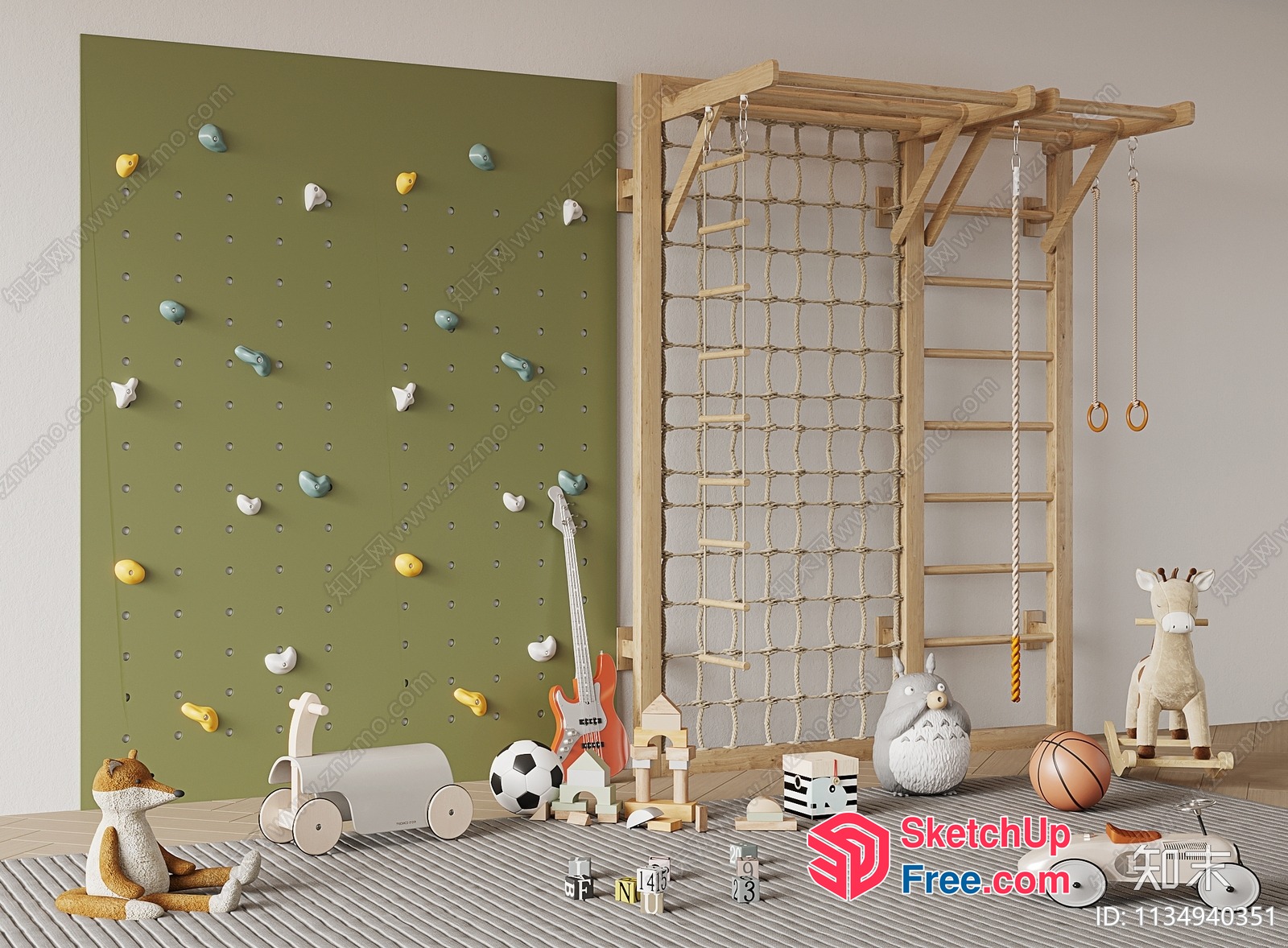 Playful Kids' Room With Sports And Climbing Wall 3D SketchUp File