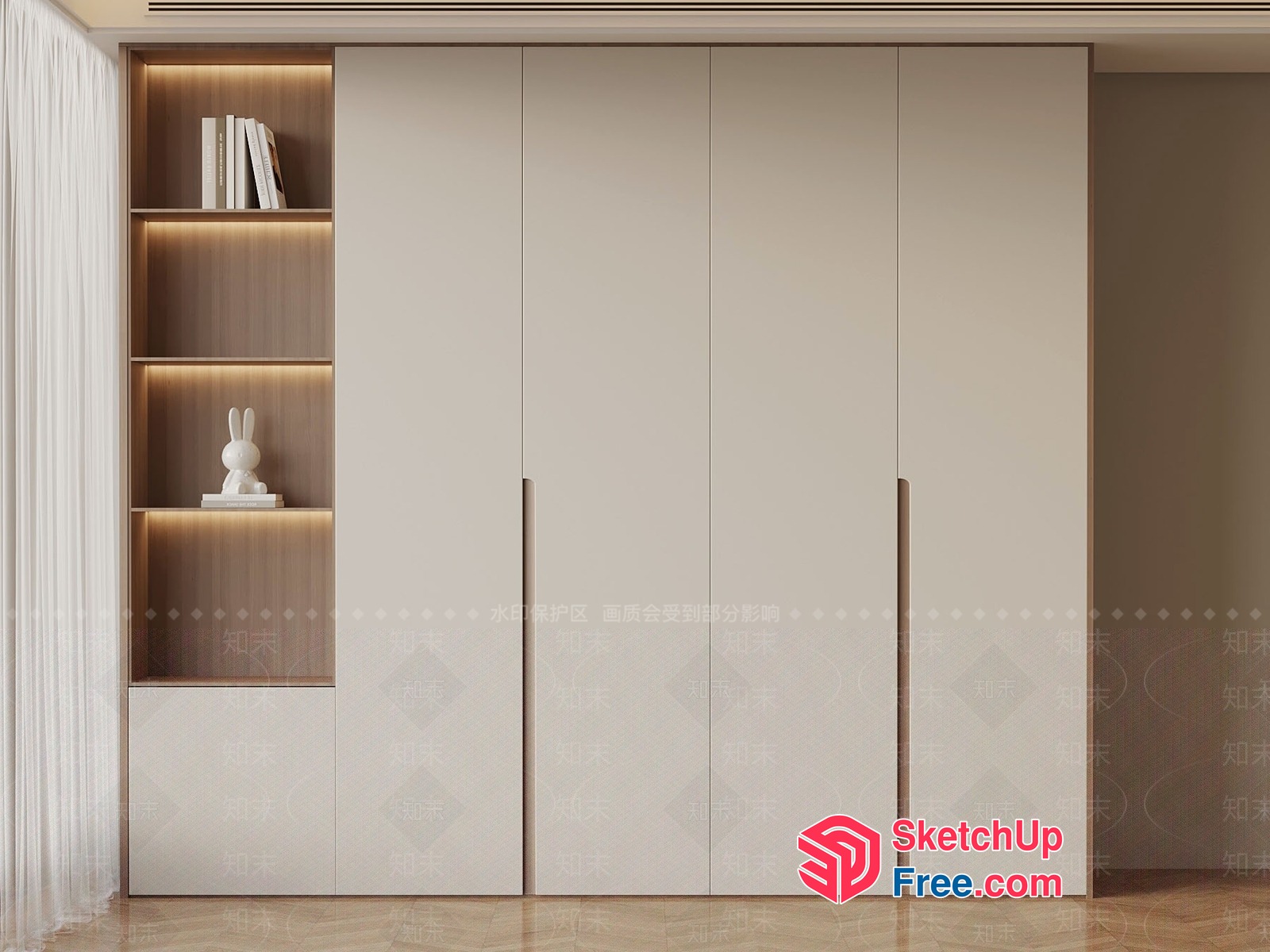 Modern Minimalist Wardrobe With Built-In Shelves 3D SketchUp File