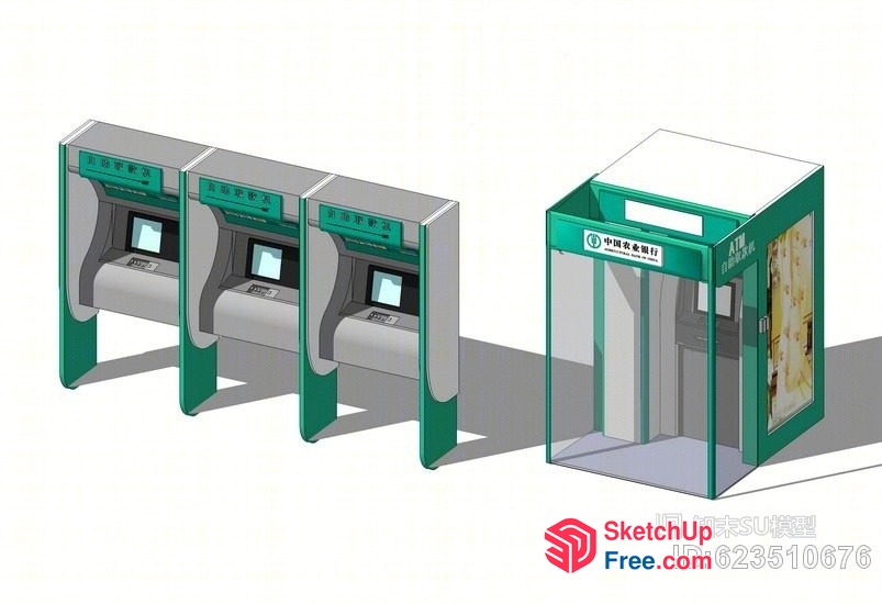 Green And White Automated Teller Machine Booths 3D SketchUp File