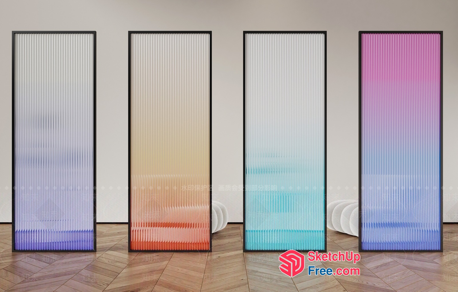 Colorful Glass Partition Panels 3D SketchUp File