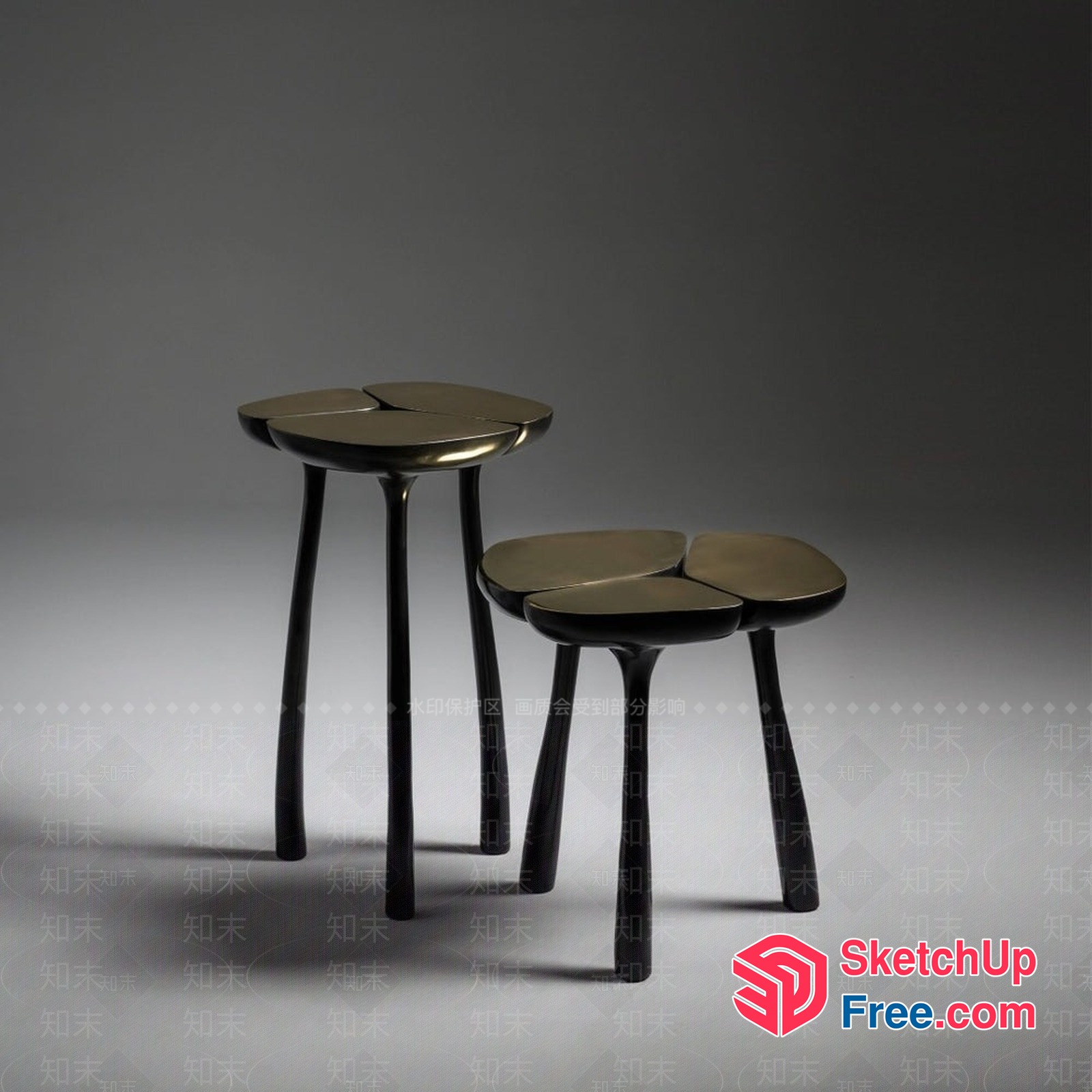Elegant Black Side Tables With Unique Shaped Tops 3D SketchUp File