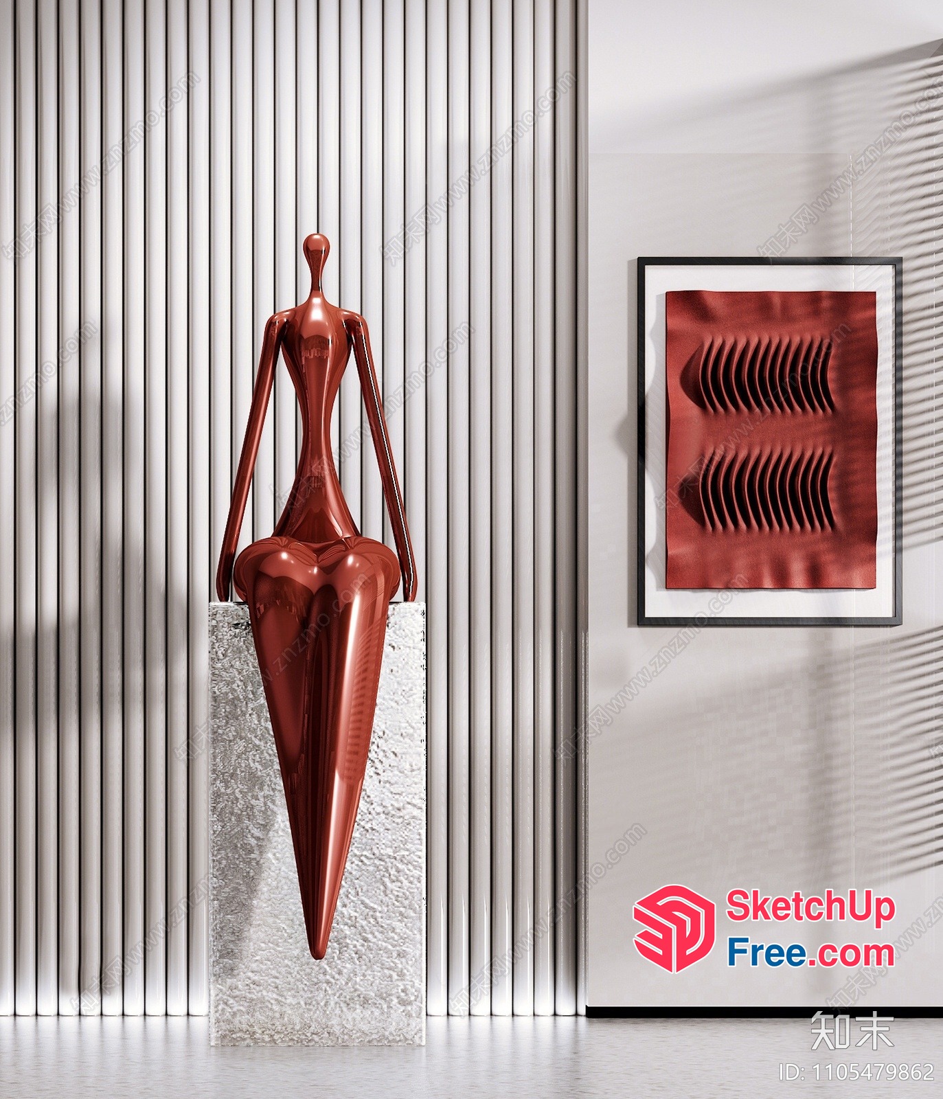 Elegant Minimalist Art Gallery With Modern Sculpture 3D SketchUp File