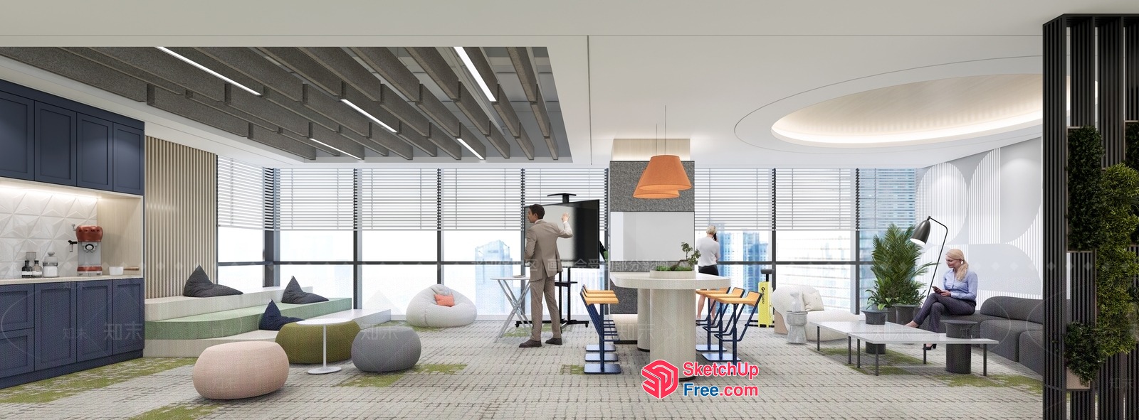 Modern Office Space With Natural Light And Comfortable Seating 3D SketchUp File