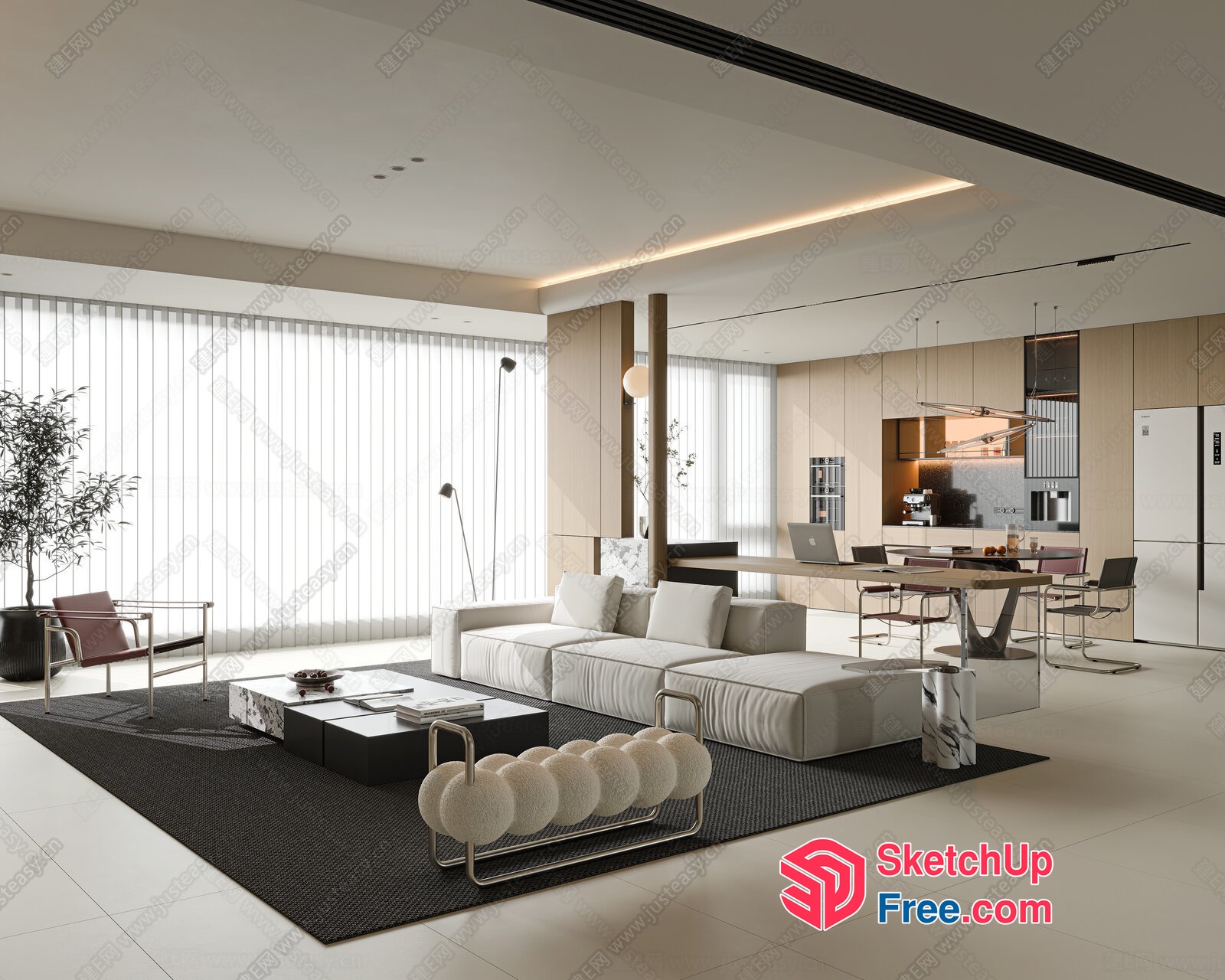 Modern Minimalist Living Room Design With Sleek Furniture 3D SketchUp File