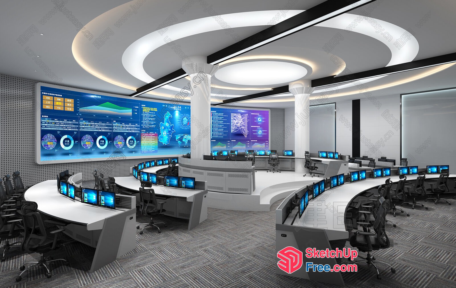 Modern Office Space With Large Screen Displays 3D SketchUp File
